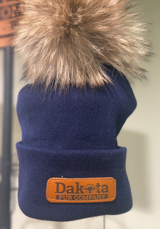 Fur Pom-Pom Beanie - Navy Blue