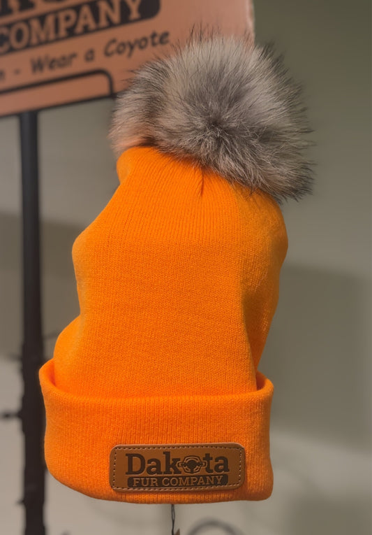 Fur Pom-Pom Beanie - Orange
