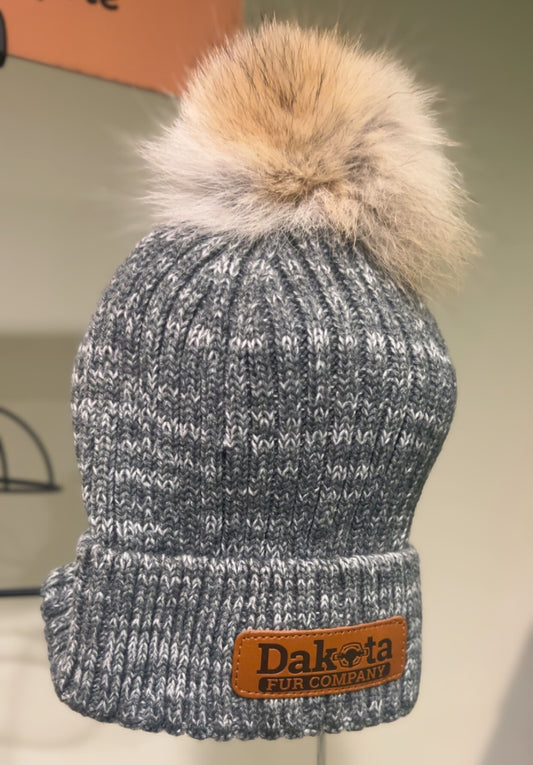Fur Pom-Pom Beanie - Stone Grey