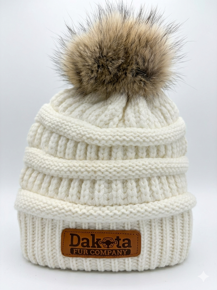 Designer Knit Real Fur Pom Hat – Winter White