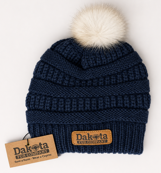 Designer Knit Real Fur Pom Hat – Dark Navy
