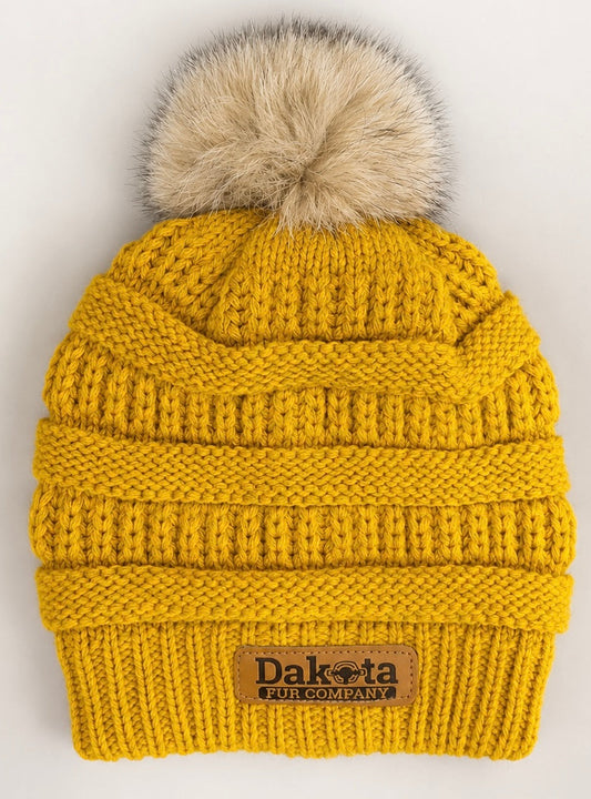 Designer Knit Real Fur Pom Hat – Golden