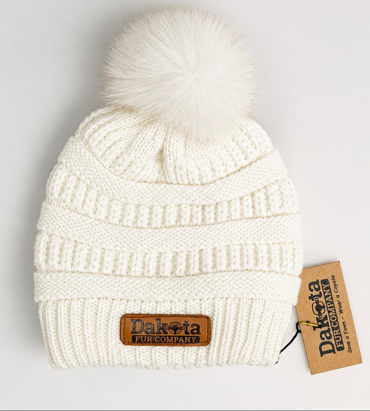 Designer Knit Real Fur Pom Hat – Winter White