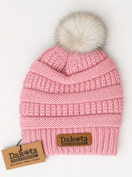 Designer Knit Real Fur Pom Hat – Pop Pink