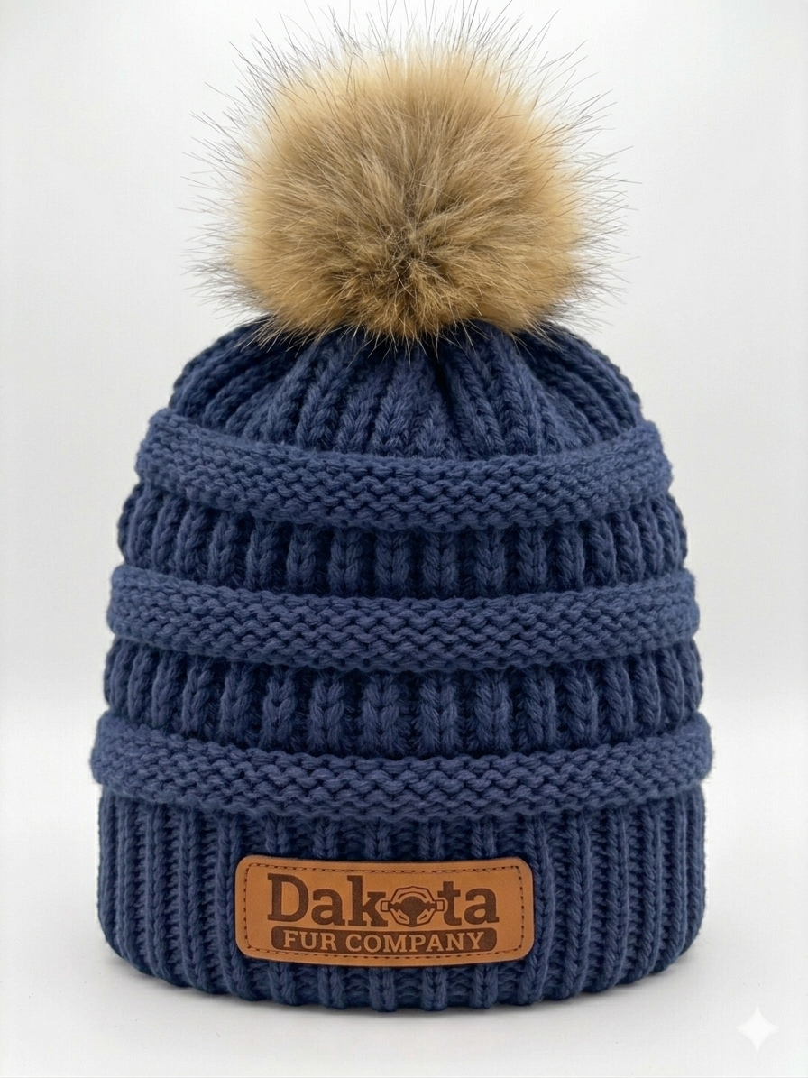 Designer Knit Real Fur Pom Hat – Dark Navy