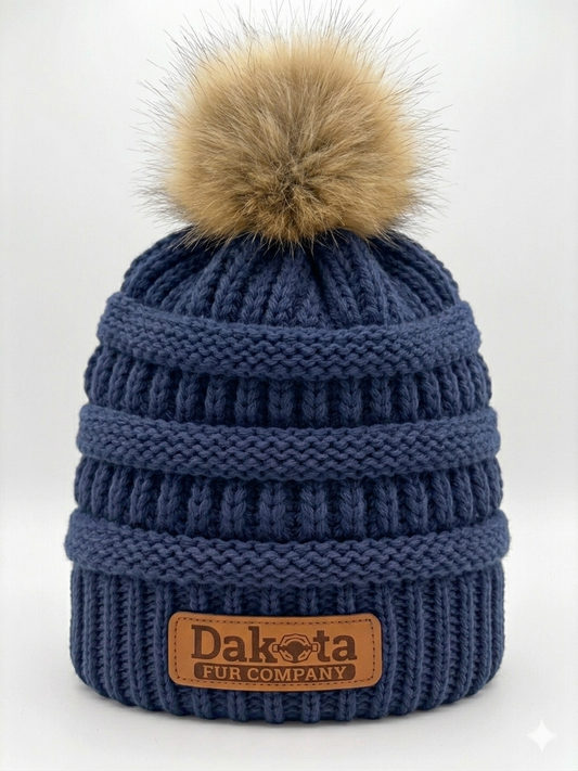 Designer Knit Real Fur Pom Hat – Dark Navy