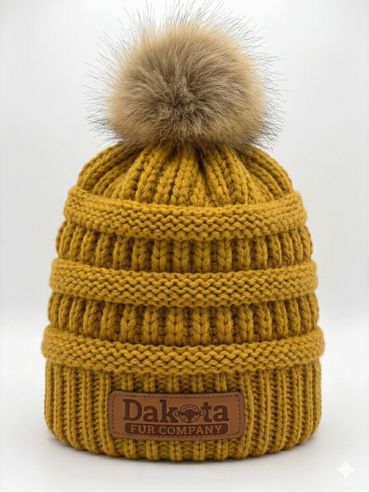 Designer Knit Real Fur Pom Hat – Golden