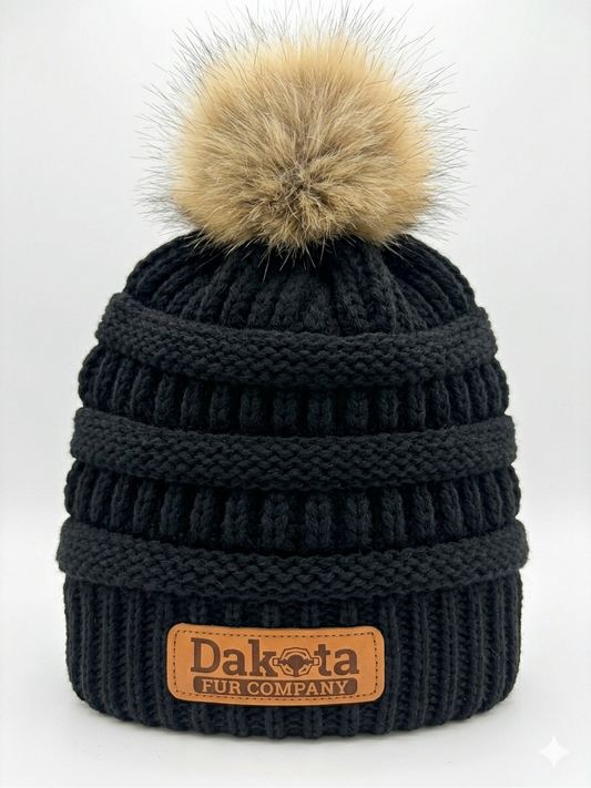 Designer Knit Real Fur Pom Hat – Midnight