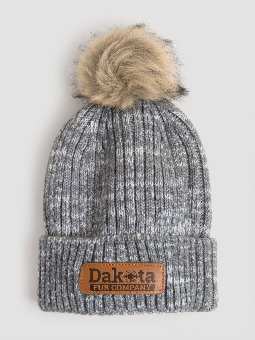 Classic Knit Real Fur Pom Hat – Stone Grey