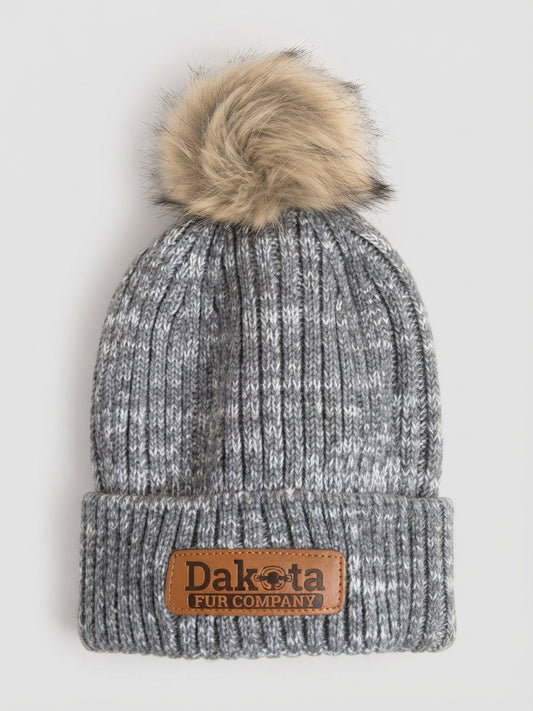 Classic Knit Real Fur Pom Hat – Stone Grey