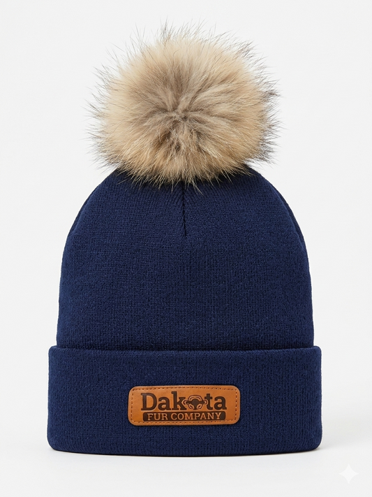 Traditional Real Fur Pom Beanie – Navy Blue