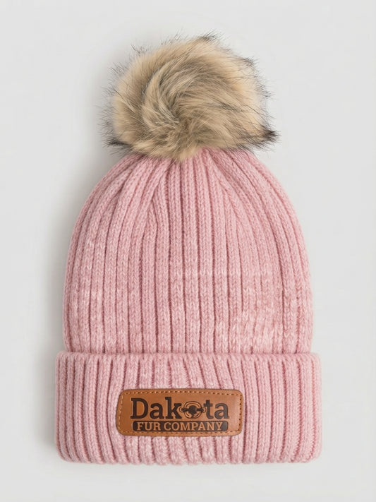 Classic Knit Real Fur Pom Beanie – Pink