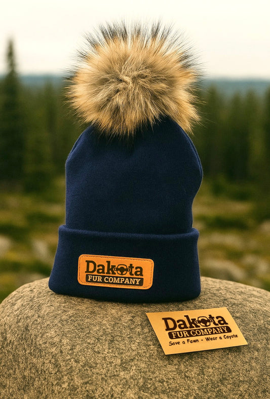 Fur Pom-Pom Beanie - Navy Blue