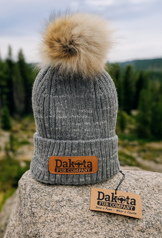 Fur Pom-Pom Beanie - Stone Grey