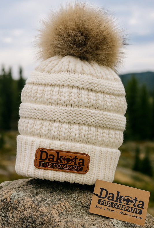 Fur Pom-Pom Beanie - White Knit