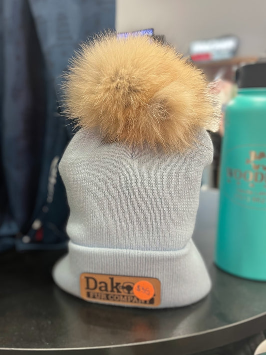 Fur Pom-Pom Beanie - Icy Blue