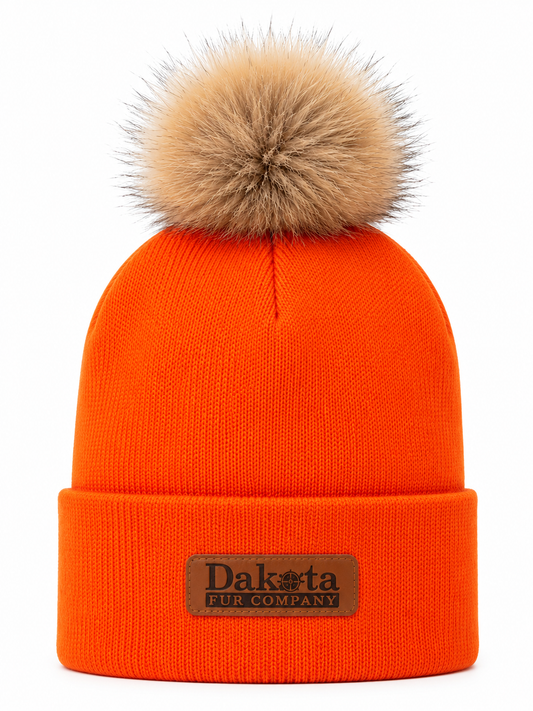 Traditional Real Fur Pom Beanie – Hunter Orange