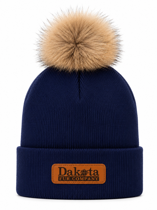 Traditional Real Fur Pom Beanie – Navy Blue
