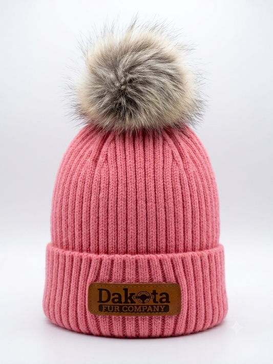 Classic Knit Real Fur Pom Beanie – Pink