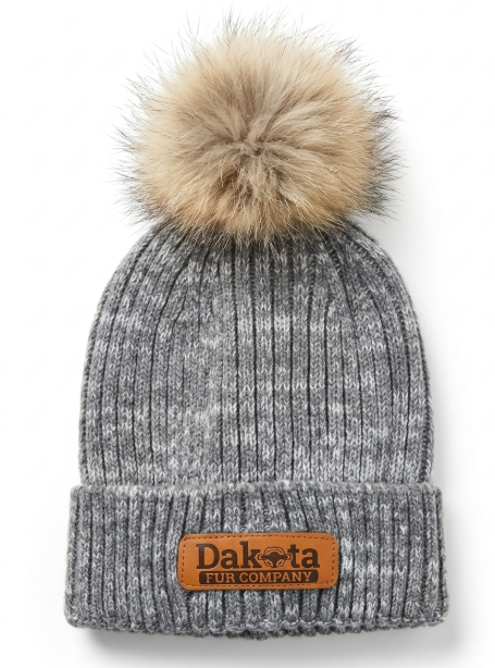 Classic Knit Real Fur Pom Hat – Stone Grey